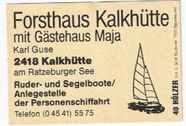 Matchbox Label Germany Forsthaus Kalkhutte Gastehaus Maja Ratzeburg Lake - £0.76 GBP