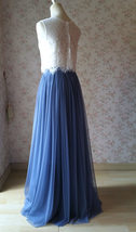 Wedding Two Piece Bridesmaid Dress Dusty Blue Tulle Maxi Skirt Crop Lace Top image 2