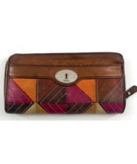 Vintage Fossil Brown Patchwork Suede &amp; Leather Zip Clutch Boho Hippie Wa... - $458.49 MXN