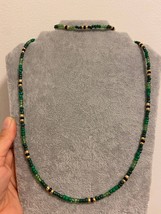 Minimalist green necklace bracelet beaded jewellery set - £31.79 GBP
