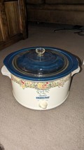 Rival 5 Quart Crock Pot Slow Cooker # 3355 Blue White With Flowers Vintage - £42.63 GBP