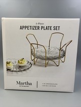 Martha Stewart Collection 7" Glass Appetizer Plates Set of 4 with Gold Caddy - $37.62