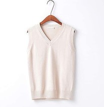 YUJIANXIONG Women&#39;s Classic Beige Cotton Casual Knited V Neck Sweater Vest XL - £12.22 GBP