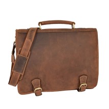 DR389 Men&#39;s Leather Cross Body Briefcase Oil Tan - £110.99 GBP