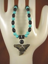 s320-59) 1-1/4&quot; Fossil Hemipristis Shark Tooth Turquoise necklace snaggl... - $58.89