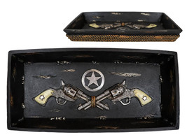 Ebros Rustic Cowboy Dual Revolver Six Shooter Western Star &amp; Ropes Jewelry Tray - £18.37 GBP