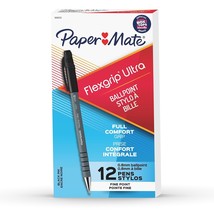 Paper Mate Flexgrip Ultra Stick Fine Point Ballpoint Pens, 12 Black Ink ... - £22.72 GBP