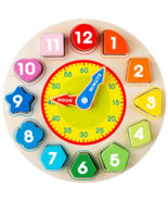 Teaching Time Number Blocks Puzzle Wooden Shape Color Sorting Clock - $29.90