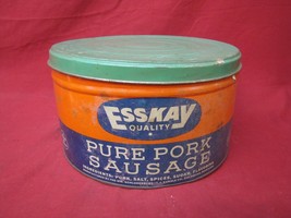 Vintage 10&quot; X 6&quot; Esskay Pure Pork Sausage 12lb Empty Tin w/ Aqua Lid Baltimore - £19.46 GBP