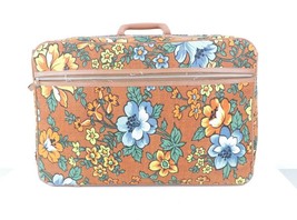 Vintage 70s Mid Century Modern MCM All Over Floral Print Handled Luggage Bag USA - £75.85 GBP