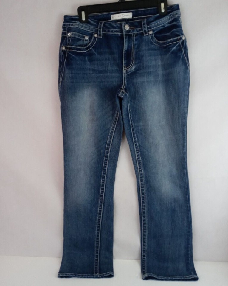 Est. 1946 Denim Cotemporary Distressed Embroidered Jeweled Bootcut Jeans... - $19.79
