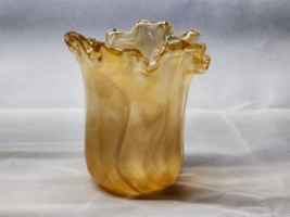 Vintage Lavorazione Arte MURANO Style 5&quot; PEACHES &amp; CREAM Vase - Italy Ar... - £27.70 GBP