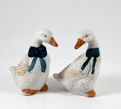 Snow Geese Salt and Pepper Shakers Porcelain White Blue Bow Ties Vintage - $9.99