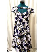 Belle Pogue LG Pin Up Rockabilly Navy And Lavender Floral Dress With Ful... - £18.96 GBP