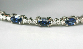 7Ct Oval Cut Simulated Sapphire &amp; Diamond Bracelet Gold plated 925 Silver - £127.00 GBP