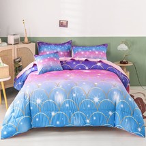 6Pcs Teal Pink Sparkle Mermaid Comforter Sets Twin Size, 3D Rainbow Glitter Girl - £60.95 GBP