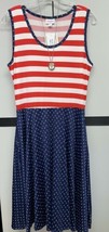 NWT LuLaRoe Medium Red White Striped Blue Anchors Nikki Slinky Sleeveless Dress - £37.89 GBP