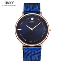 IBSO 7.5MM Ultra-thin Mens Watches Blue Steel Mesh Strap Quartz Watch - $18.49