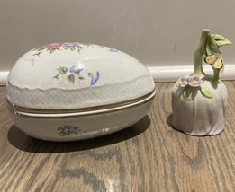 Lot of Vintage Porcelain Egg Dish/Box and Decorative Dinner Bell - £39.34 GBP