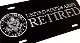 Silver Engraved US Army Retired Car Tag Diamond Etched Black License Plate GIFT - £15.71 GBP
