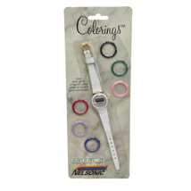VINTAGE NELSONIC COLORINGS LCD WATCH W/ EXTRA RINGS NEW IN PACKAGE WHITE... - $19.00