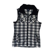 CHAPS Sz SM Black &amp; White Plaid Sleeveless Zipper Fleece Vest. - £14.79 GBP