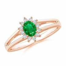 ANGARA Princess Diana Inspired Emerald Halo Split Shank Ring in 14K Gold - £796.51 GBP