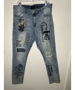 THRT Graffiti Paint Splatter Blue Denim Straight Leg Denim Jeans Size 42x28 - $53.77 CAD