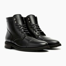 Men&#39;s Black Color Lace up Cape Toe High Ankle Genuine Leather Boots US 7-16 - £125.30 GBP