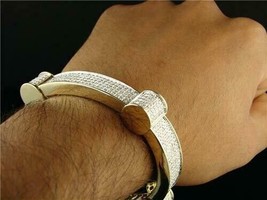 3.88 Ct Real Moissanite Men&#39;s Designer Link Bracelet 925 Sterling Silver - £622.78 GBP