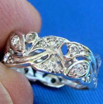 Earth mined Diamond Platinum Deco Wedding Band Antique Eternity Ring Size 5.75 - £1,711.90 GBP