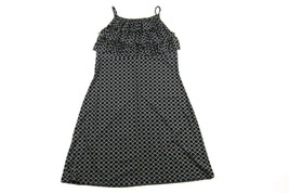 Junior Women SWEET STORM Black white Geometric Print Ruffled Slinky Dress Size L - £13.35 GBP