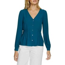 NWT Womens Size XL 1.STATE Green Cinched Waist Button Front V-Neck Blouse Top - £22.34 GBP