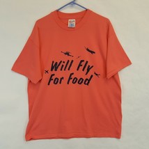 Vtg Will Fly for Food Pilot Single Stitch T Shirt Funny Hanes USA XL Cor... - $21.79