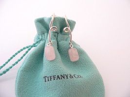 Tiffany &amp; Co Silver Pink Rose Quartz Twirl Dangling Earrings Gift Pouch ... - $448.00