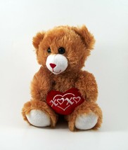 Dan Dee Plush Bear Light Brown Red Heart Nose Mouth 7&quot; Tall - £8.00 GBP
