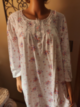 Aria Sz L 100% Cotton Knee Length Pink White Floral Prairie Babydoll Nig... - £17.58 GBP