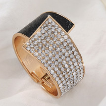 Fashion Personality Geometric Gold Cuff Zirconia Bracelet Spring Open Wide Cryst - £12.41 GBP