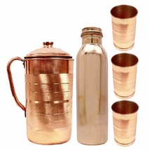 Handmade  Copper Water Jug With Copper Bottle Tumbler Good Health Benefit     - £45.08 GBP