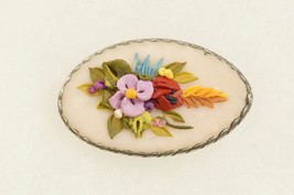 Hand Crafted Jewelry FIMO Dough Artisan Hand Crafted Flower Oval Brooch Pin - £12.77 GBP
