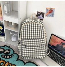 Campus Backpack Casual Simple Plaid Junior High School College Students Double   - £150.92 GBP