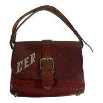 Vintage Brown Redwood ?  Leather Handbag Purse Initial CER Brass Footed ... - £73.51 GBP