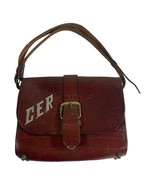 Vintage Brown Redwood ?  Leather Handbag Purse Initial CER Brass Footed ... - £73.63 GBP