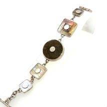 Vtg Signed by Sandy Baker Sterling Geometric Multi Stone Toggle Bracelet 7 1/2 - £155.06 GBP