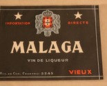 Vintage Malaga Vin De Liqueur label - $4.94