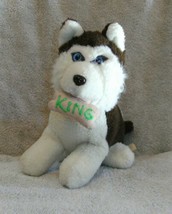 Oriental Trading Plush Husky Dog Puppy King With Bone 10&quot; Tall Stuffed A... - $7.92