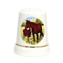 Horses in Field Porcelain Souvenir Thimble Collectible Home Decor - $8.29