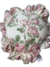 Laura Ashley Pillow Vintage White Pink Roses Romantic Floral Ruffle Round 14&quot; - $46.39