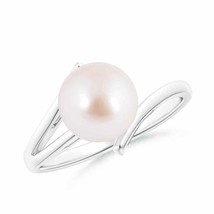 ANGARA Solitaire Japanese Akoya Pearl Bypass Split Shank Ring in 14K Gold - £455.30 GBP