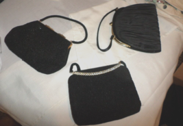 Vintage Beaded &amp; Silk Black Evening Bags Lot of 3 - £27.69 GBP